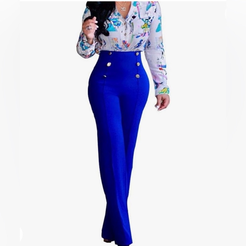 Blue High Waist Sailors Pants NWOT